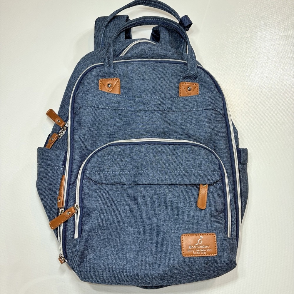 BabbleRoo Diaper Bag Backpack Blue Large Multi Pocket Baby Bag Changing Pad‎